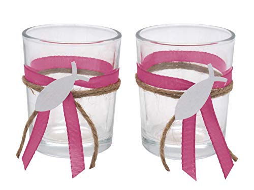 2X Teelichtglas Grün Rosa Pink Lila Fisch Vintage Kommunion Konfirmation Tischdeko, Farbe:Pink von ZauberDeko