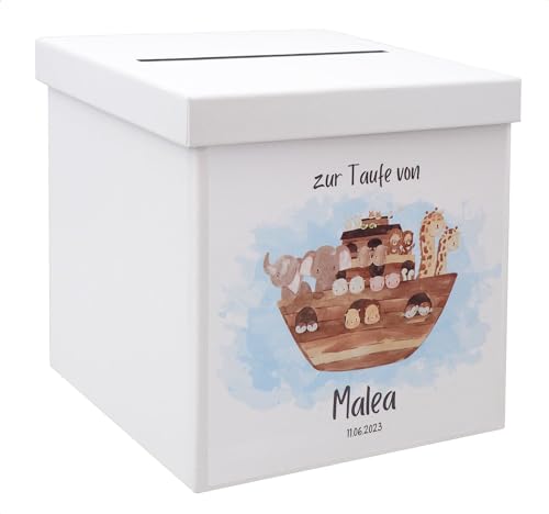 Briefbox Kartenbox Arche Noah Taufe Baby Deko Personalisiertes Geschenk 20x20cm von ZauberDeko