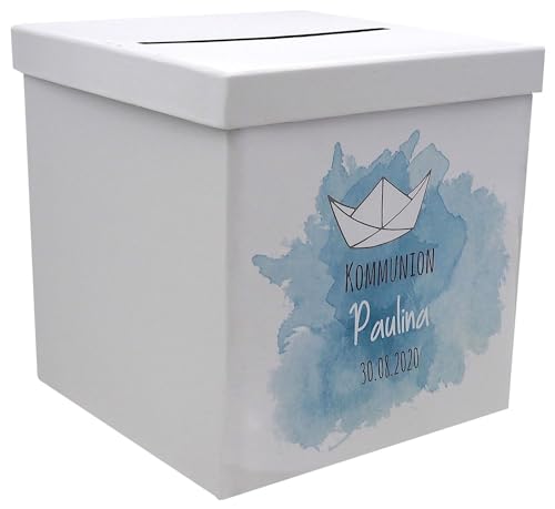 Briefbox Kartenbox Taufe Kommunion Konfirmation Boot Papierboot Tischdeko Personalisiertes Geschenk von ZauberDeko