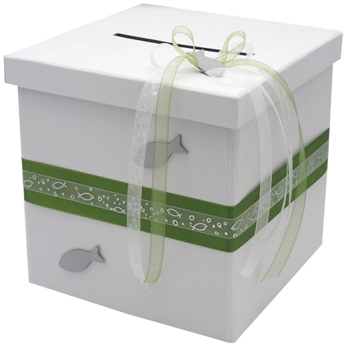 Briefbox Kommunion Konfirmation Grün Taupe Mauve Kartenbox Tischdeko, Farbe:Grün Briefbox Kommunion Konfirmation Grün Taupe Mauve Kartenbox Tischdeko, Farbe:Grün von ZauberDeko