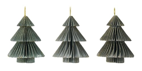 Christbaumschmuck Baum Grau Grün Tanne Papier Ornament Weihnachten Hängedeko 8 cm 3 Stück von ZauberDeko