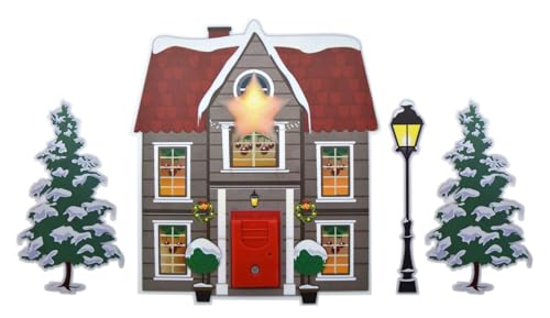 ZauberDeko Fensterbild mit LED Haus Tannenbaum Weihnachtsbeleuchtung Advent Weihnachten Deko von ZauberDeko
