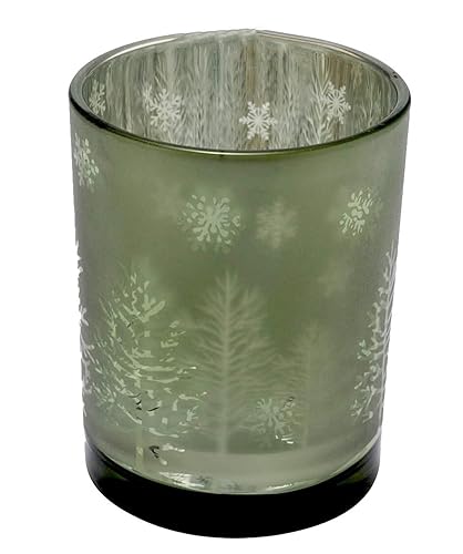 Glaswindlicht Groß Baum Schneeflocke Glas Grün Deko Weihnachten 10cm hoch von ZauberDeko