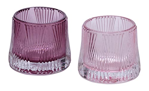 Glaswindlicht Teelichtglas Rosa Beere Glas Geriffelt Tischdeko 2er Set von ZauberDeko