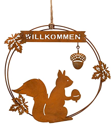 Herbst Deko Eichhörnchen Metallschild zum Aufhängen Edelrost Metall Ø 20cm 2 Motive, Modell:Sitzend von ZauberDeko