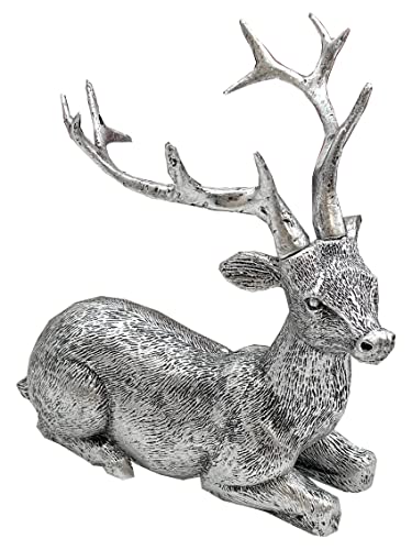 Hirsch Deko Figur Silber Rentier Liegend Weihnachten Herbst Advent 10cm von ZauberDeko