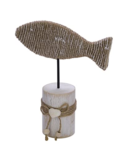 Maritime Deko Figur Fisch Jute Aufsteller auf Holzfuß Dekofisch Weiß Natur H 19cm von ZauberDeko