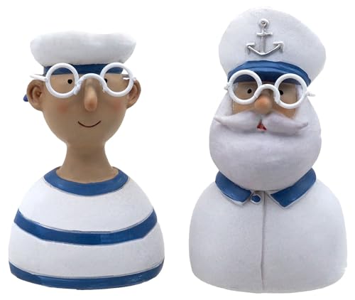 Maritime Deko Seemann Kapitän und Matrose Figur Weiß Blau 2-er Set von ZauberDeko