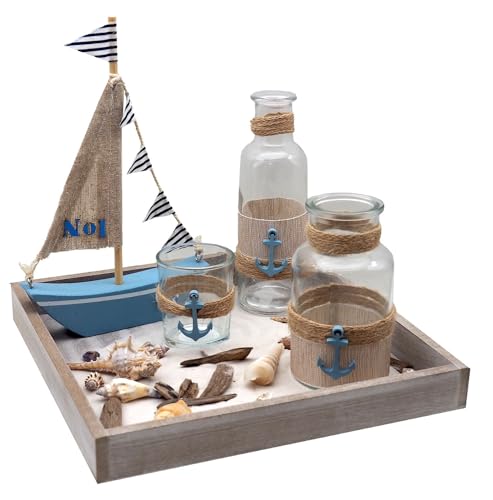 Maritime Deko Tablett Segelboot Vasen Tischdeko Geschenk 25x25x3cm von ZauberDeko