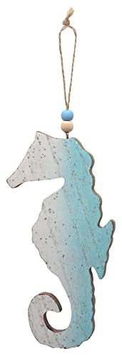 Seepferdchen Dekofigur Holz Türkis Weiß Pailletten Hängedeko Maritime Deko 18cm von ZauberDeko