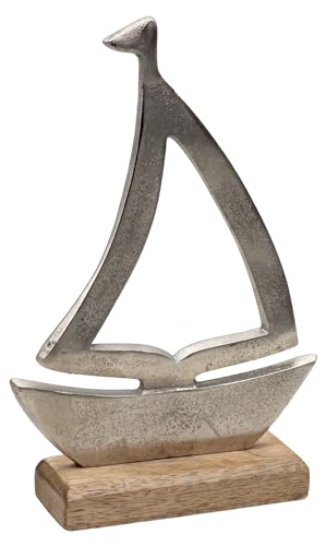 Segelboot Alu Silber auf Holzsockel Maritime Deko Tischdeko Dekofigur 24 cm von ZauberDeko