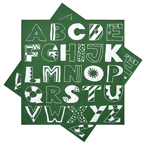 Servietten Alphabet ABC Weiß Grün Schulanfang Tischdeko 33 x 33 cm 20 Stück von ZauberDeko