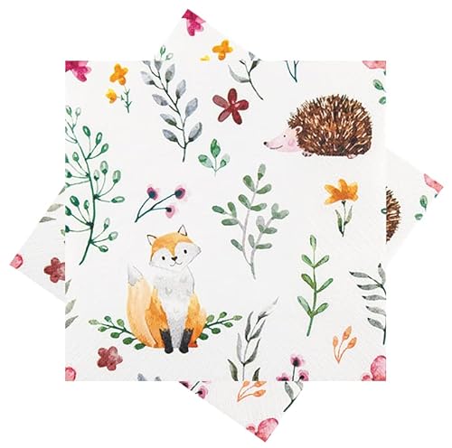 Servietten Fuchs Igel Waldtiere Rosa Grün Tischdeko 33 x 33 cm 20er Pack von ZauberDeko