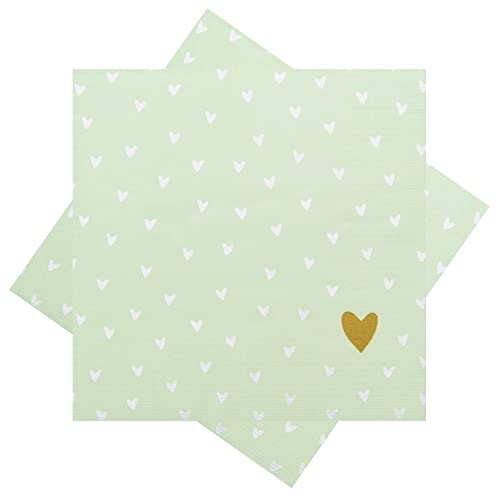 Servietten Herz Softgrün Weiß Gold Tischdeko 33x33 cm 20er Pack von ZauberDeko