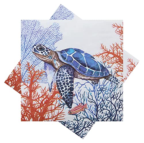 Servietten Maritim Schildkröte Turtle Korallen Blau Rot 33 x 33 cm 20er Pack von ZauberDeko