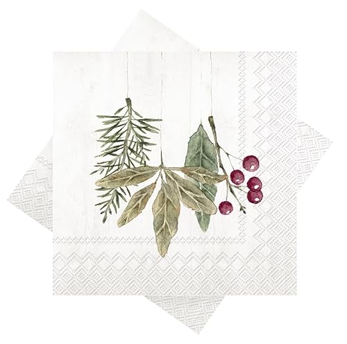 Servietten Weihnachten Tannenzweige Blätter Beeren Winter 33 x 33 cm 20 Stück von ZauberDeko