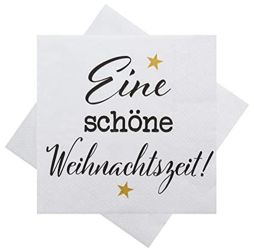 Servietten Weiß Schwarz Gold Weihnachten Tischdeko 33 x 33 cm 20er Pack von ZauberDeko