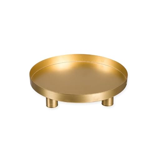 Tablett Metall Gold oder Schwarz Magnet Füße/Kerzenhalter Weihnachten 20cm Ø, Farbe:Gold von ZauberDeko