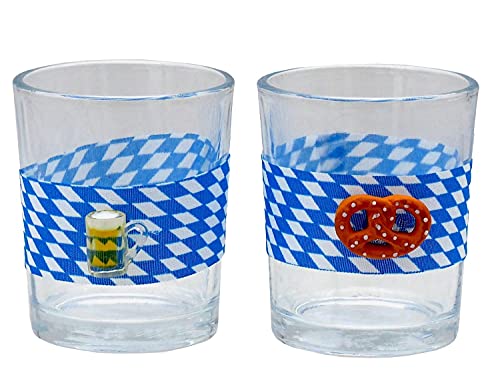 Teelichthalter Oktoberfest Brezel Bierkrug Bayrisch Blau Weiß Tischdeko Teelichtgläser Deko Party Geburtstag 2 Stück von ZauberDeko