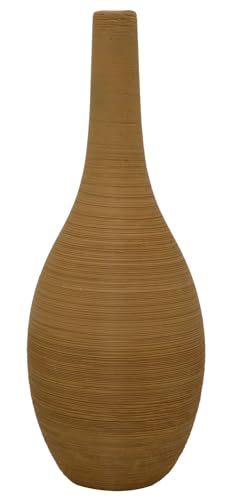 Vase Ocker Geriffelt Bauchig Keramik Tischdeko Keramikvase Deko 25 cm von ZauberDeko