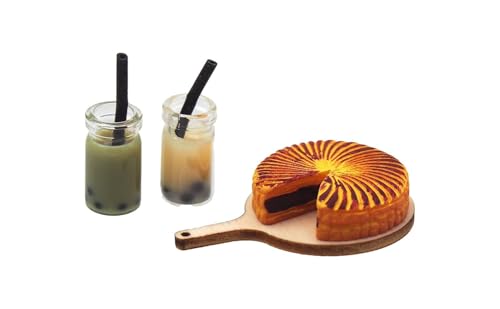 Wichtel Zubehör Backen Torte mit Tortenplatte und Zwei Bubble Teas Miniatur 3-teilig von ZauberDeko