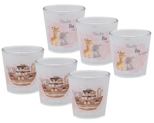 Windlicht Banderole Arche Noah Rosa Taufe Geburtstag Tischdeko PERSONALISIERT 7,5cm H, Menge:6 Stück Windlicht Banderole Arche Noah Rosa Taufe Geburtstag Tischdeko PERSONALISIERT 7,5cm H, Menge:6 Stück von ZauberDeko
