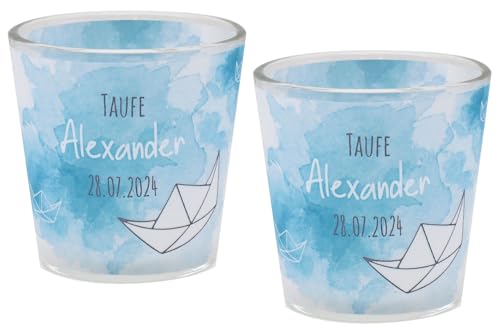 Windlicht Banderole Papierboot Taufe Kommunion Geburtstag PERSONALISIERT 7,5cm H, Menge:2 Stück Windlicht Banderole Papierboot Taufe Kommunion Geburtstag PERSONALISIERT 7,5cm H, Menge:2 Stück von ZauberDeko