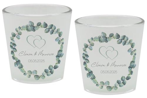 Windlicht Votiv Banderole Hochzeit Ehe Eukalyptus Herz Grün Tischdeko PERSONALISIERT 7,5cm H, Menge:6 Stück Windlicht Votiv Banderole Hochzeit Ehe Eukalyptus Herz Grün Tischdeko PERSONALISIERT 7,5cm H, Menge:6 Stück von ZauberDeko