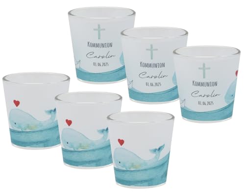 Windlicht Votiv Banderole Wal Papierboot Blau Kommunion Konfirmation Tischdeko PERSONALISIERT 7,5cm H (je ca.7,5cm H, Ø Oben ca.7cm, Ø unten ca.4,5cm, 2, Stück) Windlicht Votiv Banderole Wal Papierboot Blau Kommunion Konfirmation Tischdeko PERSONALISIERT 7,5cm H (je ca.7,5cm H, Ø Oben ca.7cm, Ø unten ca.4,5cm, 2, Stück) von ZauberDeko