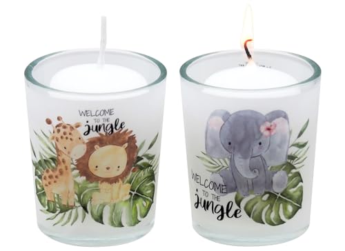 Windlichtglas mit Banderole Waldtiere Jungle inkl. Kerze Kindergeburtstag Set 2 Stück von ZauberDeko