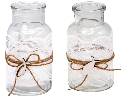 ZauberDeko 2 Vasen Kommunion Konfirmation Tischdekoration Fisch Vintage Deko Lukas Spitze von ZauberDeko