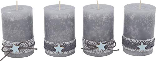 ZauberDeko 4 Adventskerzen Kerzen Stumpenkerzen Grau Stern Blau Spitze Weihnachten Advent Deko Weihnachtsdeko von ZauberDeko