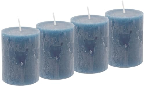 ZauberDeko 4 Rustic Stumpenkerzen Kerzen Blau Graublau Tischdeko Party Deko Adventskerzen von ZauberDeko