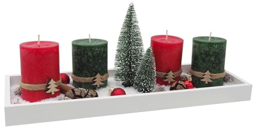 ZauberDeko Adventsgesteck Weihnachten Weihnachtsdeko Tablett Tannenbaum Rot Grün Deko von ZauberDeko