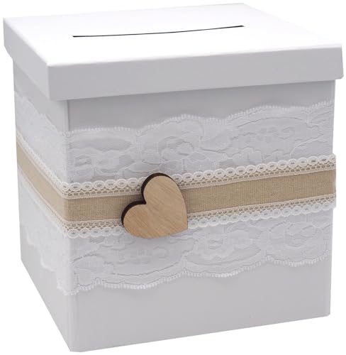 ZauberDeko Briefbox Anna Kartenbox Vintage Herz Spitze Hochzeit Geldgeschenk Weiß von ZauberDeko