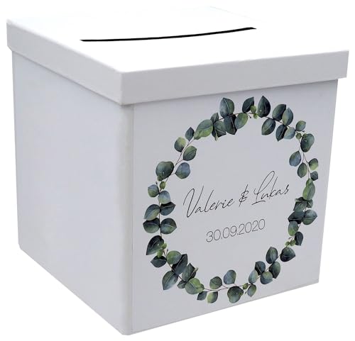 ZauberDeko Briefbox Kartenbox Hochzeit Eukalyptus Blätterkranz Geburtstag Personalisiertes Geschenk von ZauberDeko