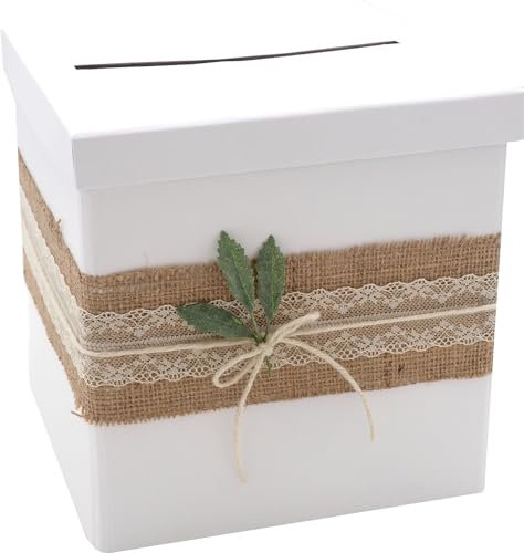 ZauberDeko Briefbox Kartenbox Rustikal Hochzeit Vintage Jute Spitze Kraft Natur Geldgeschenk Deko Martha von ZauberDeko