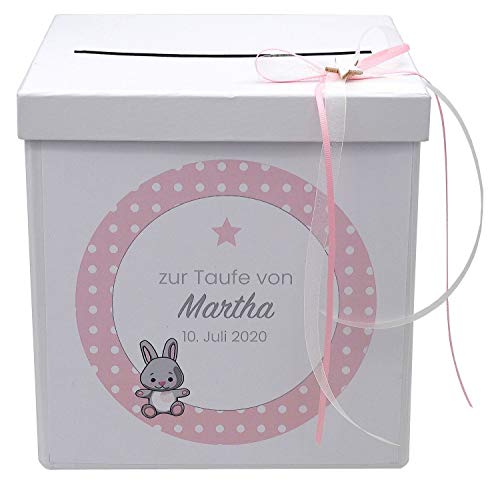 ZauberDeko Briefbox Kartenbox Taufe Rosa Baby Geburt Tischdeko Personalisiertes Geschenk von ZauberDeko