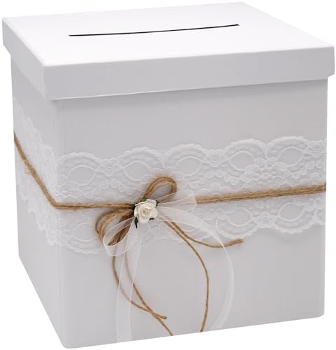 ZauberDeko Briefbox MIRA Hochzeit Vintage Spitze Natur Kartenbox Geldgeschenkbox Weiß von ZauberDeko
