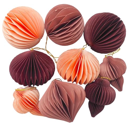 ZauberDeko Christbaumschmuck Wabenbälle Groß Papier Altrosa Beere Apricot Verschiedene Formen Und Größen 9 Stück 8cm Ø von ZauberDeko