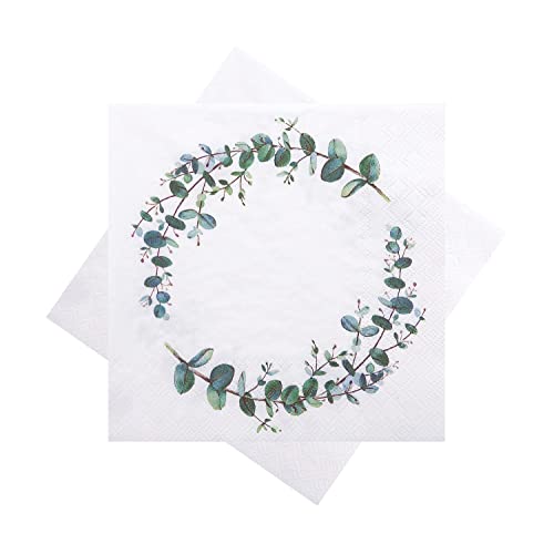 ZauberDeko Cocktailservietten 25x25cm Blätterkranz Salbei Eukalyptus Hochzeit Geburtstag 20Stück von ZauberDeko