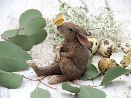 ZauberDeko Deko Hase Polyresin Blume Schmetterling Oster Deko Frühling, Modell:Sitzend von ZauberDeko