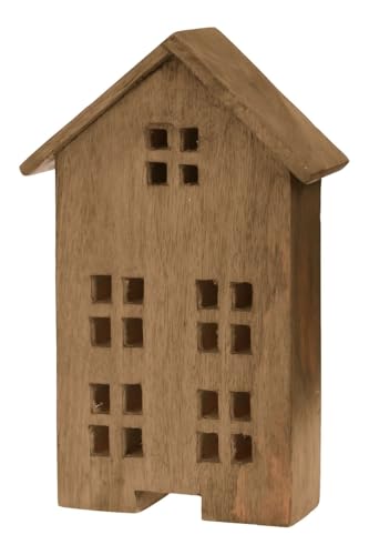 ZauberDeko Deko Mango Holz Haus Zwei Größen 13cm oder 19cm Stern Fenster Weihnachten, Größe:Groß von ZauberDeko