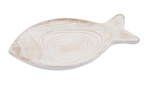 ZauberDeko Deko Schale Fisch Holz Weiß Kommunion Maritim Garten Küche 23cm von ZauberDeko