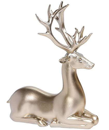 ZauberDeko Dekofigur Rentier Hirsch Liegend Gold Advent Weihnachten Deko Polyresin 21cm, Form:A von ZauberDeko