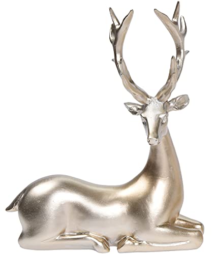 ZauberDeko Dekofigur Rentier Hirsch Liegend Gold Advent Weihnachten Deko Polyresin 21cm, Form:B von ZauberDeko