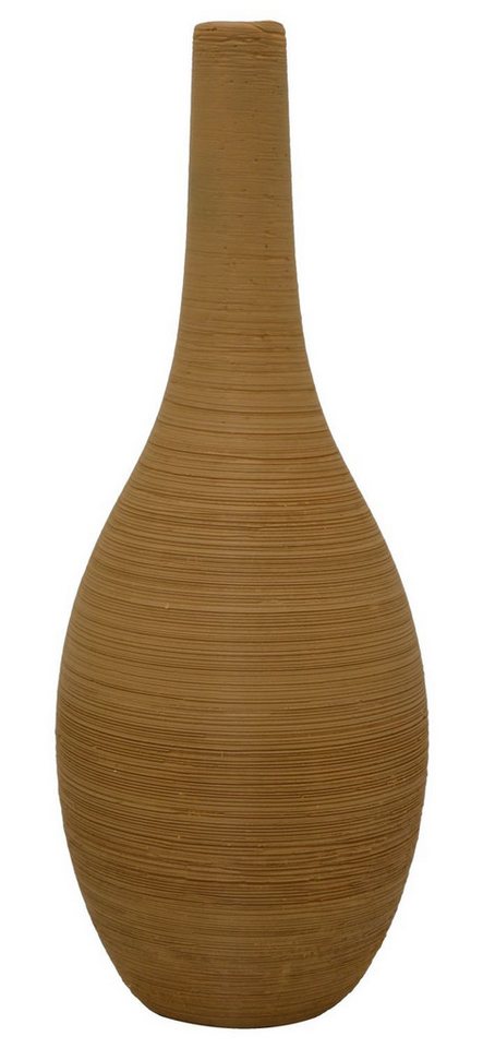 ZauberDeko Dekovase Vase Ocker Geriffelt Bauchig Keramik Tischdeko Keramikvase Deko 25 cm von ZauberDeko