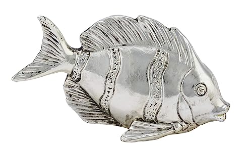 ZauberDeko Fische Silber Schuppen Klein Streifen Groß Polyresin Tischdeko Kommunion Konfirmation Maritim, Größe:Groß von ZauberDeko