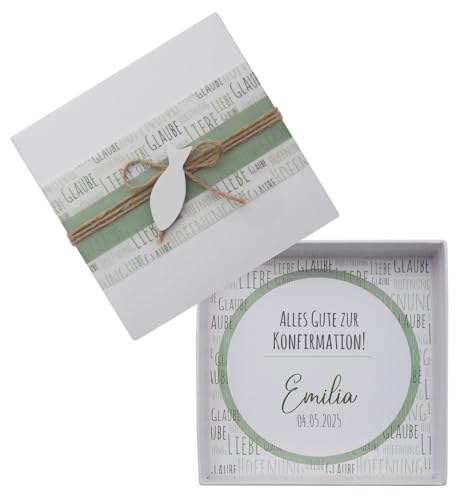 ZauberDeko Geldgeschenk Verpackung Personalisiert Kommunion Konfirmation Weiß 'Glaube,Liebe,Hoffnung' Grün von ZauberDeko