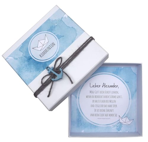 ZauberDeko Geldgeschenk Verpackung Personalisiertes Geschenk Boot Blau Kommunion Konfirmation Taufe von ZauberDeko